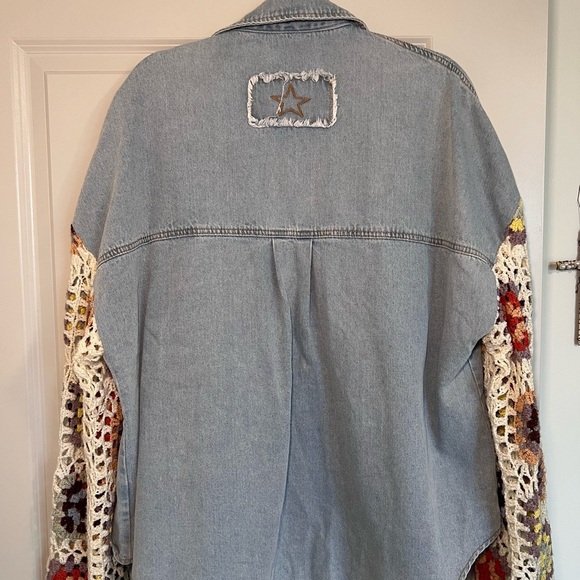 Boho Crochet Sleeve Denim Jacket - Picture 3 of 6